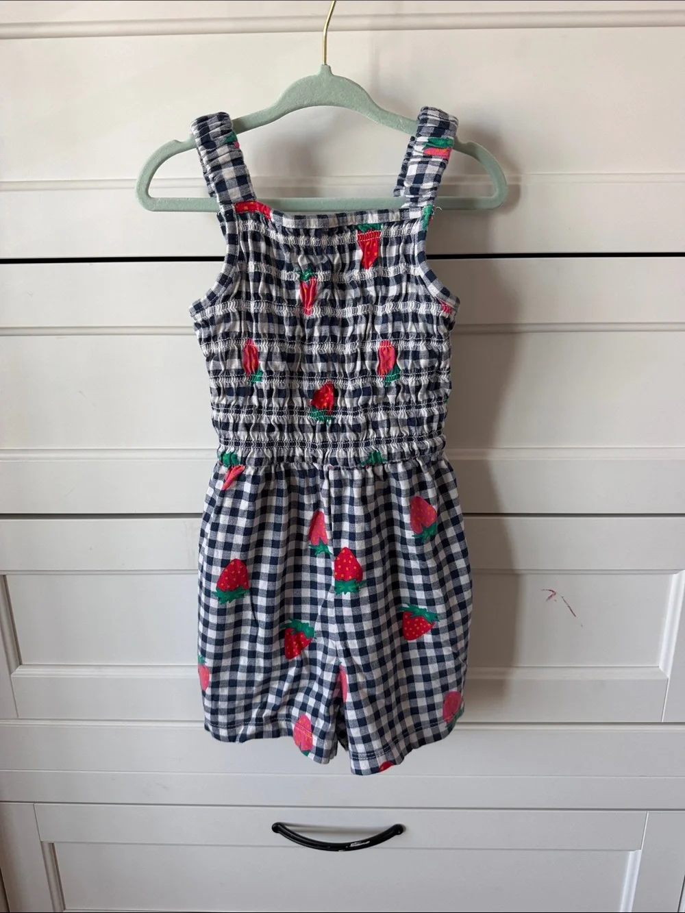 Old Navy Navy Gingham Strawberry Romper